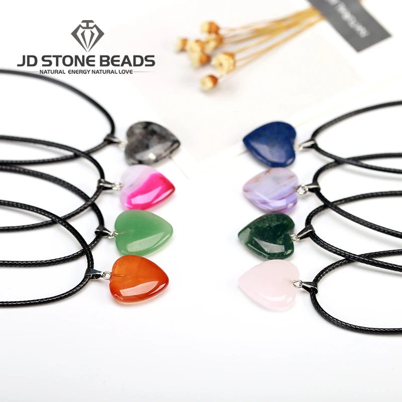 

28Colors Natural Quartz Heart Shape Jasper Beads Pendants Wax rope Amethyt Gemstone Accessory 20*6mm For Jewelry Making