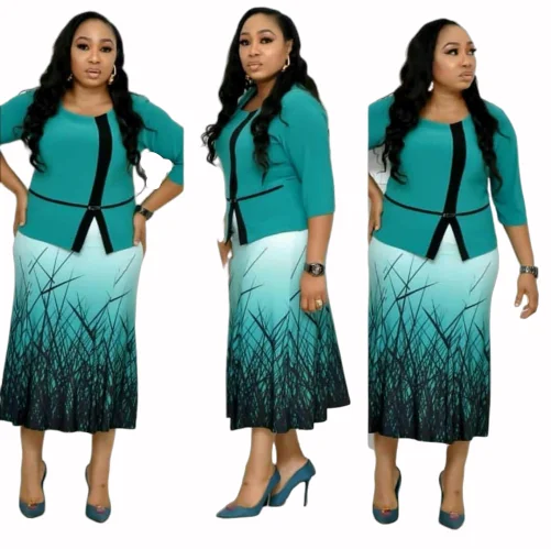 new elegent fashion style african women printing plus size dress L-3XL