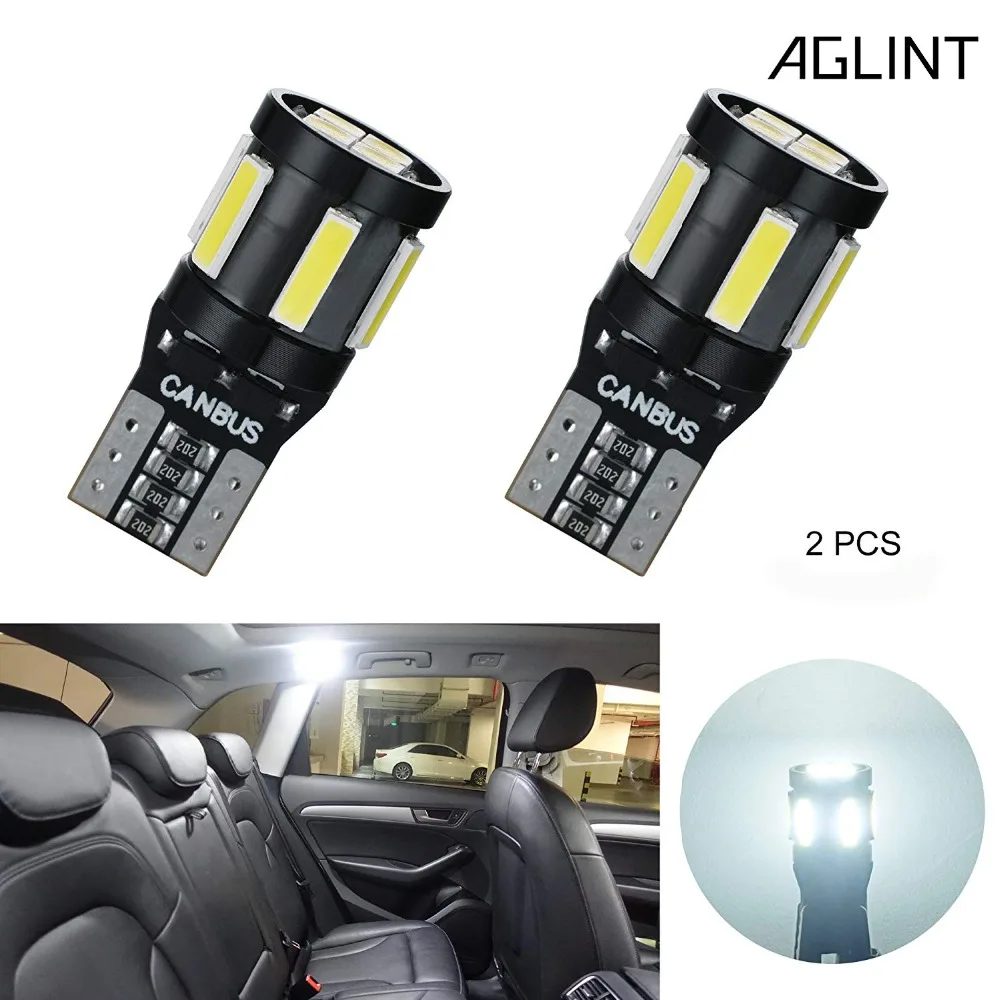 

AGLINT 2pcs LED Bulbs For Cars Interior Map Dome Trunk Lights T10 194 5W5 501 CANBUS LED No OBC 10SMD 7020 3030 LED White 12volt