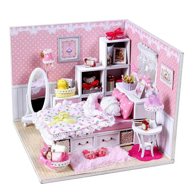 Beste DIY Houten Poppenhuis Miniatuur Kit Angels #039; Dream Decor Kids Speelgoed Decoratie Beeldjes Miniaturen Decoratie Ambachten Home Decor