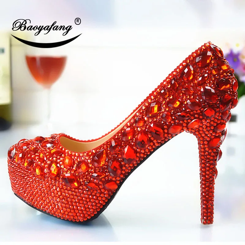 

2019 Womens wedding shoes Size drill red Crystal Shoe woman Ladies Party dress shoes Bride bridesmaid's wedding shoes