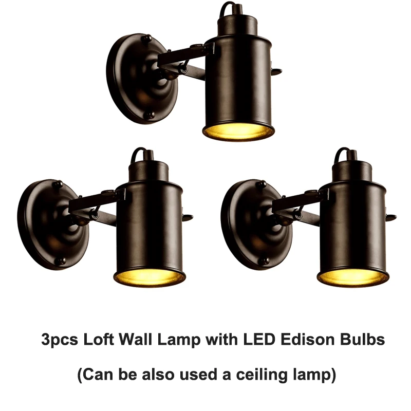 Светодиодный настенный светильник в винтажном стиле, черное точечное освещение, железные промышленные настенные светильники, прикроватная лампа для России, для гостиной, Lamparas De Pared - Цвет абажура: 3 piece