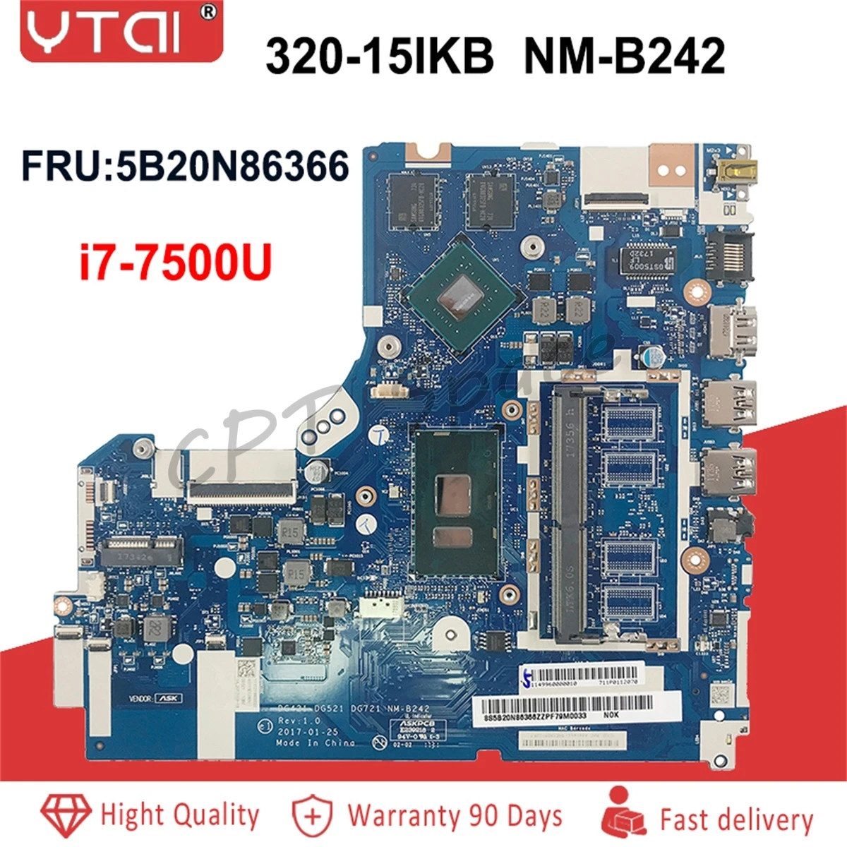 NM-B242 FRU: 5B20N86366 для lenovo 320-15ISK 520-15ISK материнская плата для ноутбука Процессор i7 7500U 4G DDR4 100% тест нормально