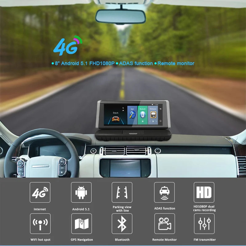 8 'ƊG 1080P ADAS Android автомобильный видеорегистратор радио зеркало монитор рекордер