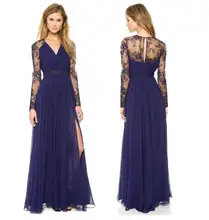 New Summer Prom Evening Wedding Long Maxi Dress Elegant Dress Long Sleeve Chiffon Lace Embroidery V Neck Sexy Floor Length Dress
