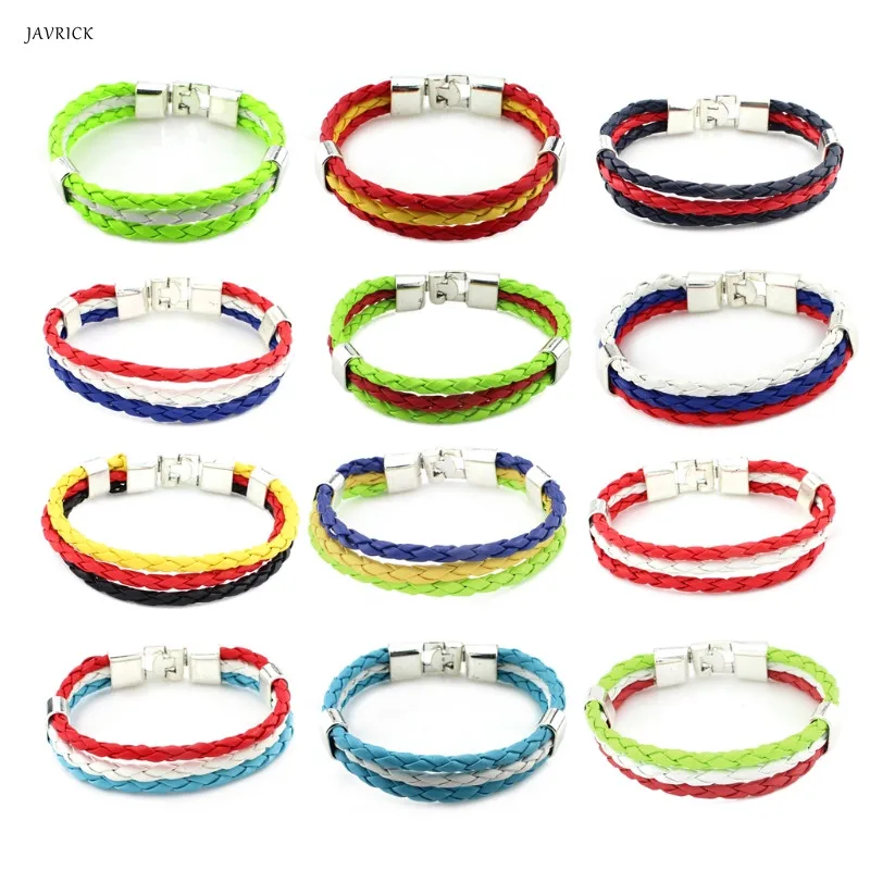 

JAVRICK Italy Spain National Flag Wristband Leather Bracelets for Women&Men Handemade