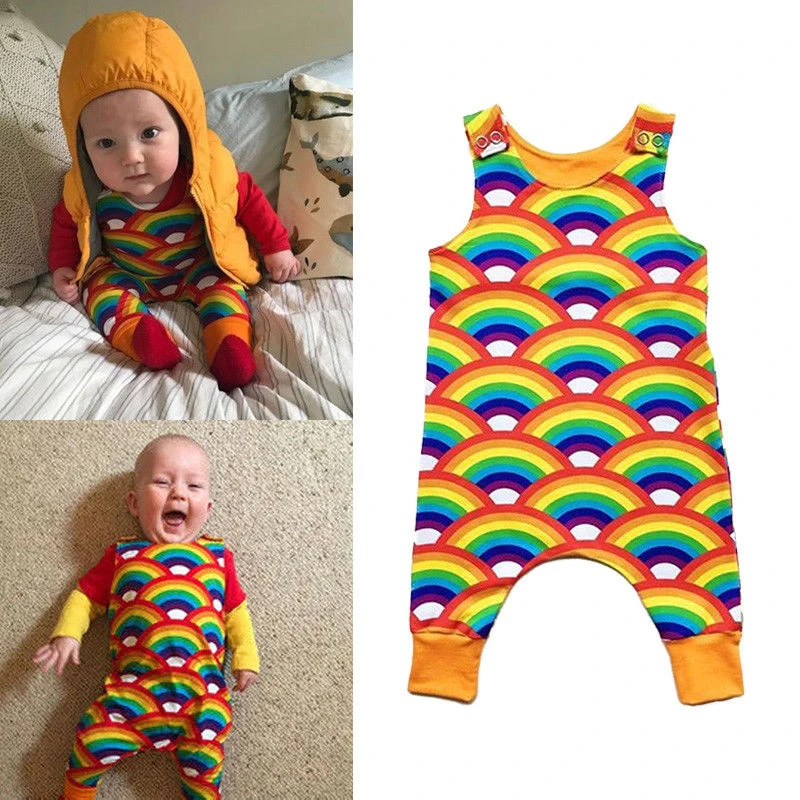 الوليد الرضع طفل رضيع فتاة قوس قزح رومبير Sunsuit طفل الفتيات الاطفال أكمام سراويل قطنية بذلة الصيف عموما الملابس