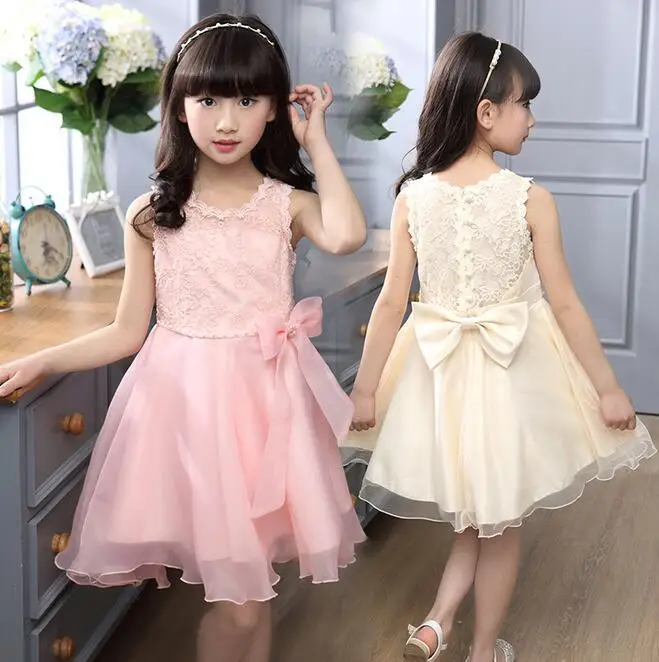 

Wedding Dress For Girl Chiffon Sleeveless Fresh Bowknot Performance Vestido Infantil Lace Party Prom Evening Dresses