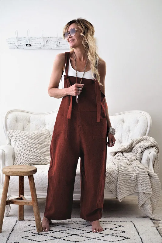 Women's jumpsuit loose casual large size XL linen cotton jumpsuit pants 5 colors choice