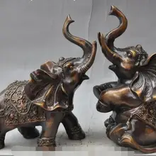 S00664 1" китайская Бронзовая статуя фэншуй в виде слона для влюбленных пар