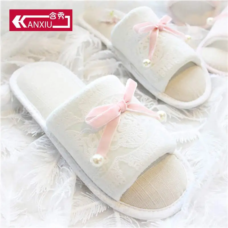 

Women Slippers Plush Home Slippers Non-slip Soft Bow Shoes Flip Flops Summer Indoor Home Slipper Women Sandals Slippers