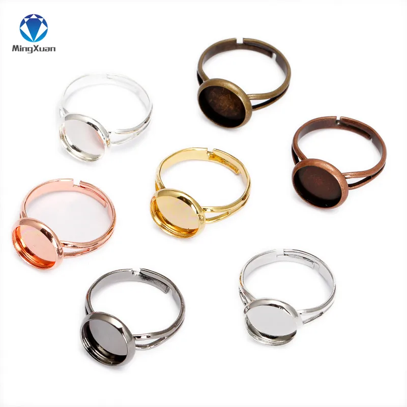 

MINGXUAN 10pcs Adjustable wide"Y'shaped Ring Blank with inner 10-20mm Bezel Setting Tray for Cabochons Antique Bronze/Silver