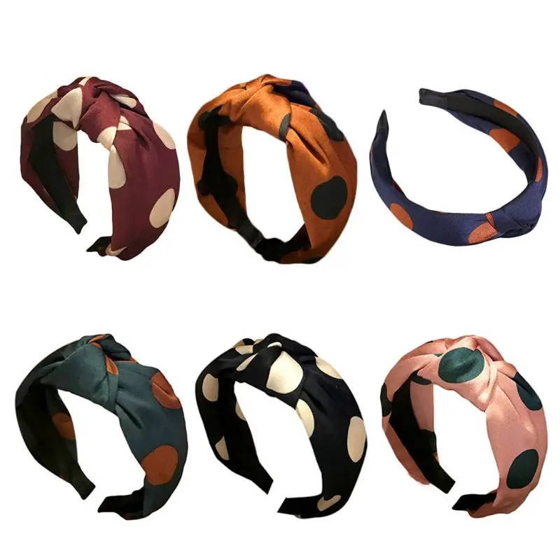 

Korean Vintage Large Polka Dot Wide Headband Women Faux Silk Handmade Bowknot Hair Hoop Anti-Skid Teeth Pleated Hair Accessory