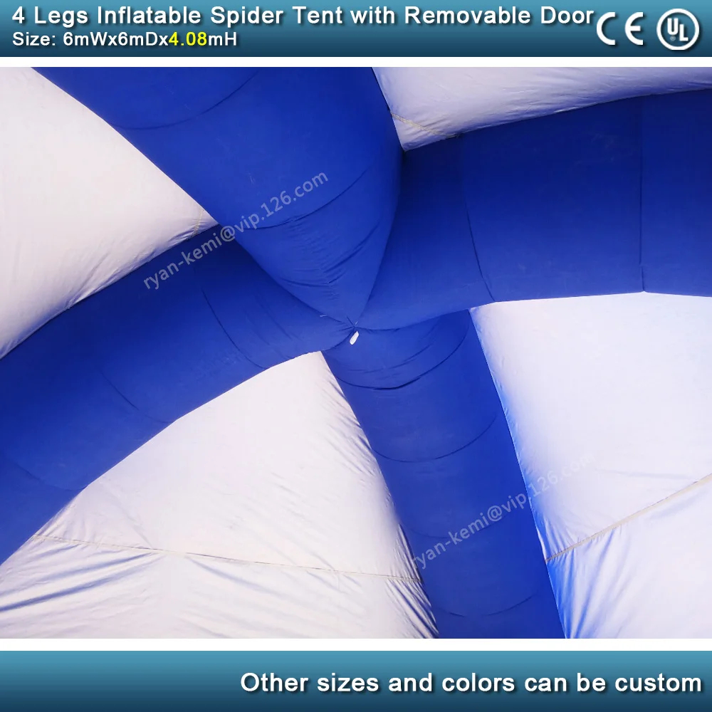 6mWx6mLx4.1mH 4 legs blue inflatable spider tent with removable door curtains inflatable dome tent party igloo event tent 5