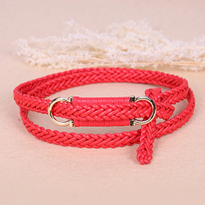 F&U Luxury Belt Style PU Braid Rope Belt With Antique Buckle Female Waist Belt For Dress Belts