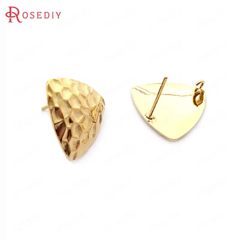

(33746)10PCS 17MM 24K Gold Color Brass Stone Pattern Arc Surface Triangle Stud Earrings Pins High Quality Jewelry Accessories