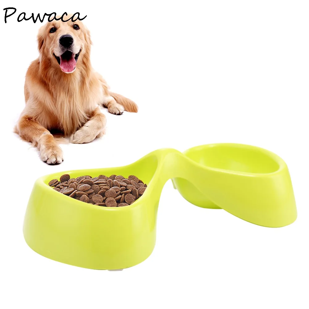 Plastic Dog Pet Bowl Multicolored Bow Tie Double Dog Bowl Fashion
