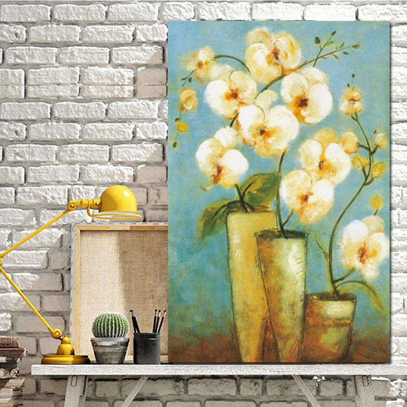 Modern White Flower on Vase Abstract Oil Painting on Canvas Poster Art Wall Picture Poster Cuadros Decorative for Living Room