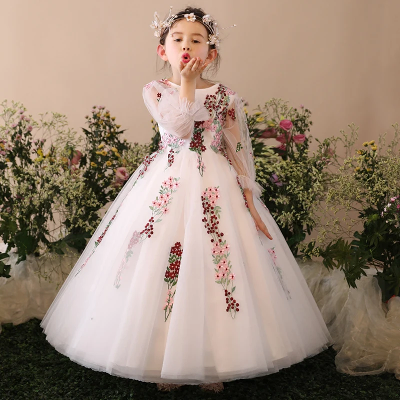 White Princess Girls Dresses Ball Gown Floor Length Mesh Tulle Kids Pageant Dress for Wedding Flower Girl Dress Party Prom D151 цена White Princess Girls Dresses Ball Gown Floor Length Mesh Tulle Kids Pageant Dress for Wedding Flower Girl Dress Party Prom D151 цены онлайн