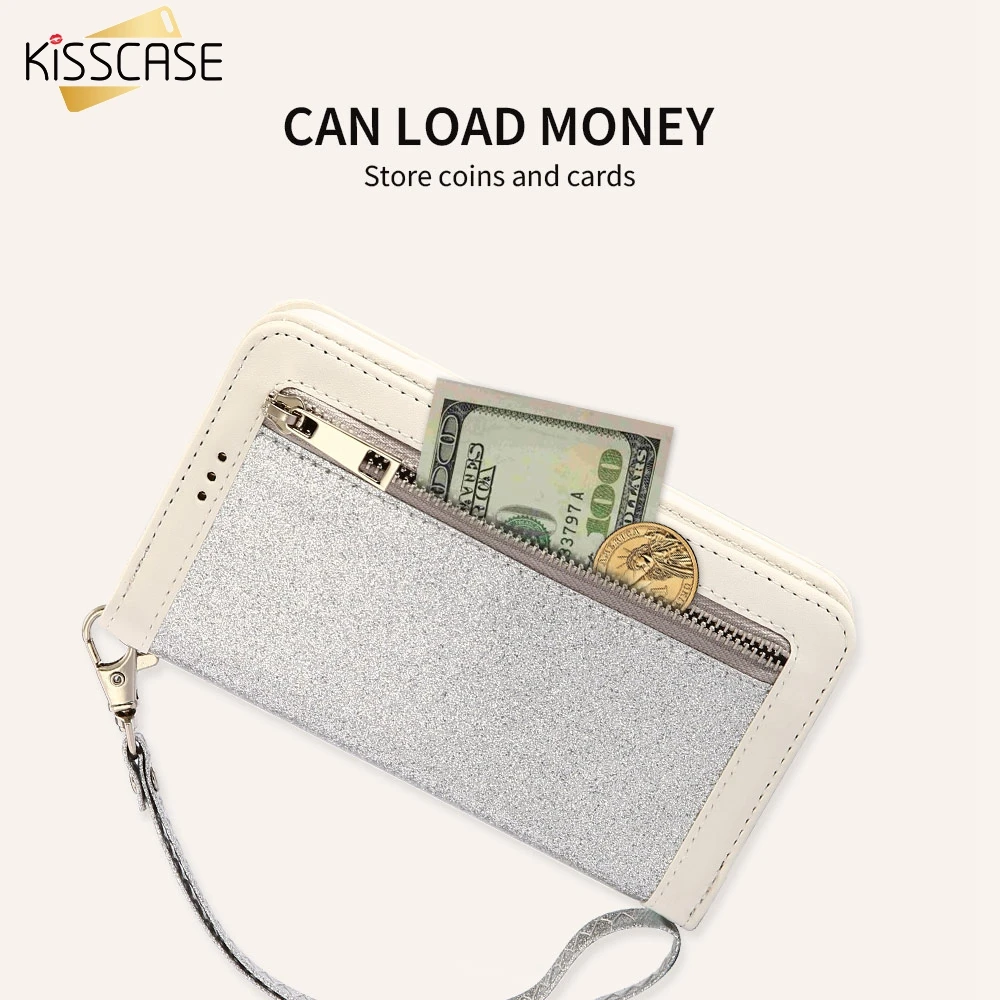 KISSCASE Zippered Bag Leather Case For iPhone 7 Plus X XR XS MAX Card Solt Phone Cases iphone 8 6 6S Bling Cover Capa | Мобильные