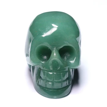 

2 inch Green Stone Skull Handmade Figurine Crystal Carved Statue Realistic Healing Fengshui Home Ornament Art