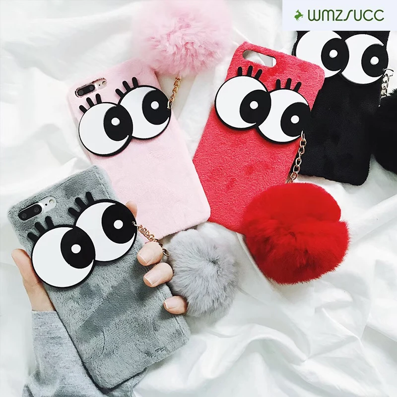 WMZSUCC Luxury Big Eyes Plush Ball pendant Phone cases for iphone6s 7