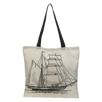 

Customized ladies shopping bag linen bag shoulder print bicycle building retro pattern personality design leisure reusable