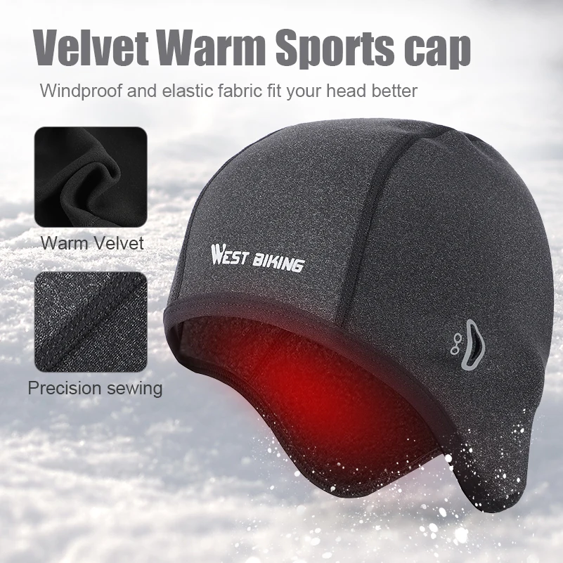 WEST BIKING Winter Fleece Bicycle Caps Windproof Thermal Helmet Liner Men Women Bike Hats Outdoor Running Skiing Cycling Caps