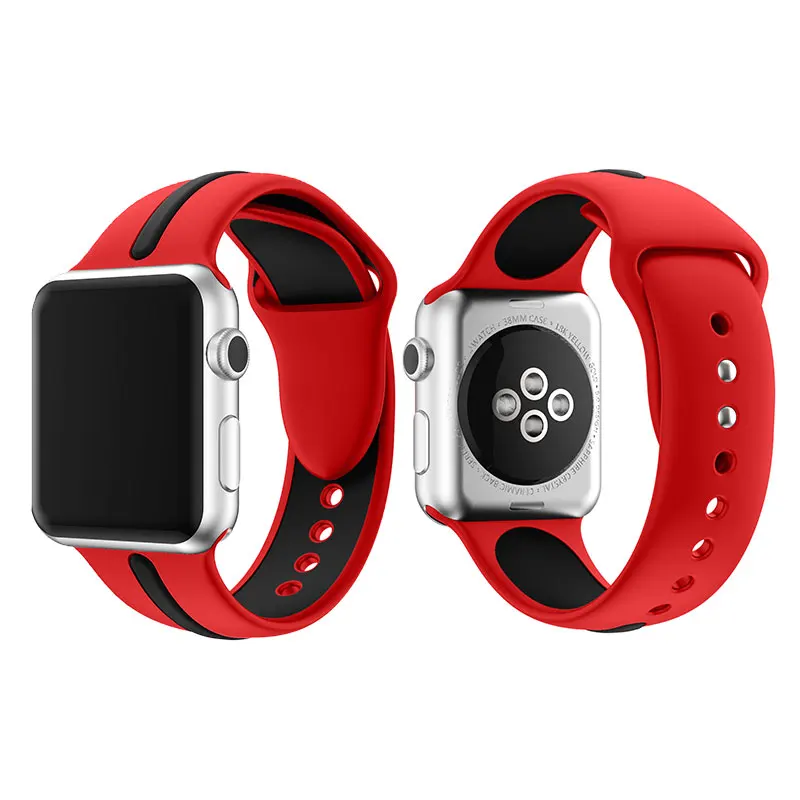 Полосатый силиконовый ремешок для Apple Watch Sport Correa Loop Band Замена для iwatch IOS Smartwatch Браслет серии 4/3/2/1 - Цвет: Red Black