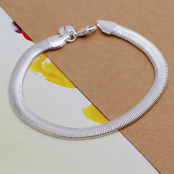 Buy 925 Sterling Silver Bracelet Flat Snake Bone