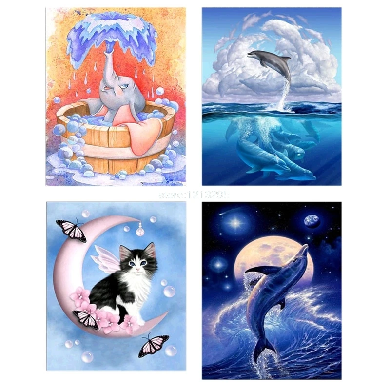 

DIY diamond painting cross stitch dolphin cat elephant Needlework 5D embroidery round Crystal resin mosaic W215
