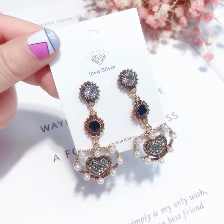 

925 silver needle fashion exaggerated retro peach heart earrings 2018
