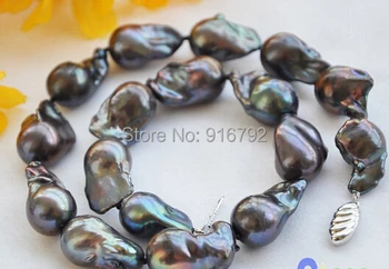 

Wholesale >>>>HUGE 17.5" 21mm BLACK BAROQUE KESHI REBORN PEARL NECKLACE