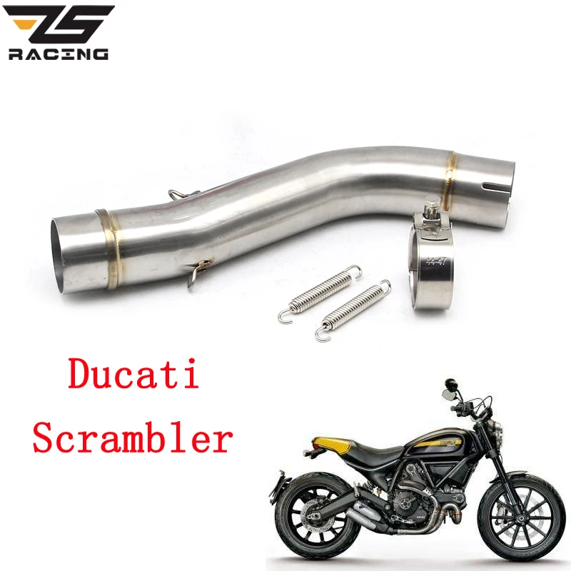 ZS Racing para Ducati Scrambler 51mm silenciador Acero inoxidable motocicleta Escape medio enlace tubo silenciador redondo Moto Escape