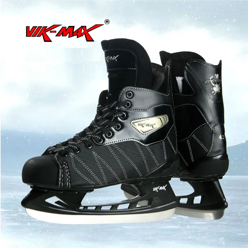VIK-MAX الأسود هوكي تزلج أحذية الفولاذ الجليد شفرة الكبار الاطفال الجليد hocky تزلج الأحذية