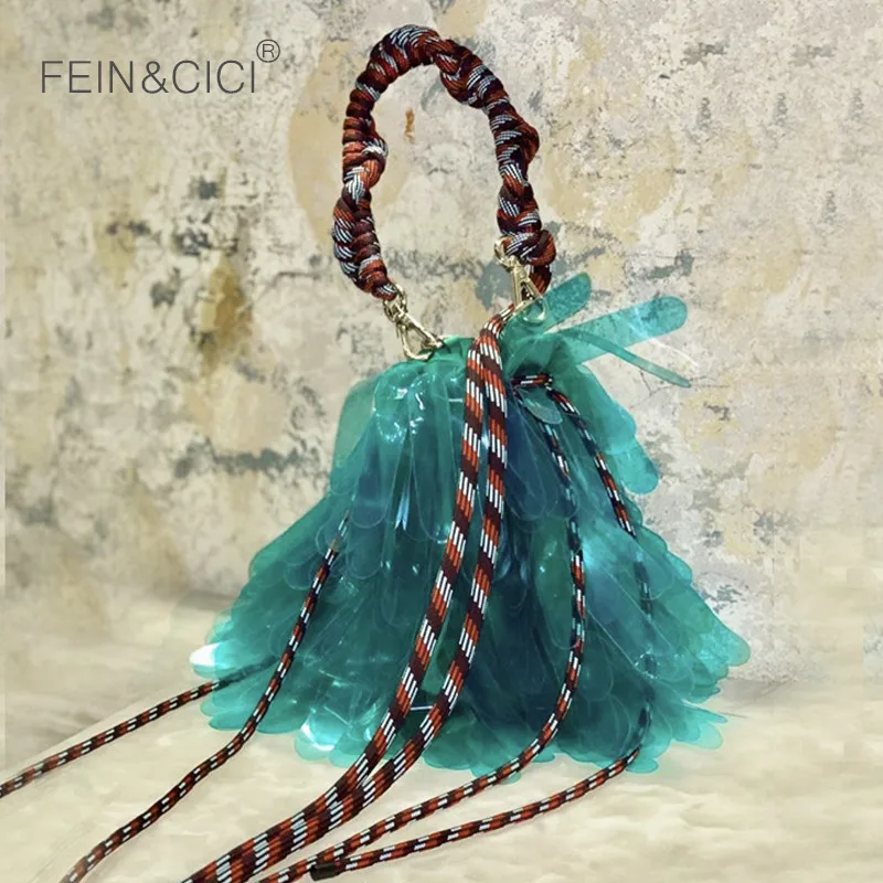 Пляжная сумка из пластика с перьями плетеная Сумка-ведро для женщин новинка 2019