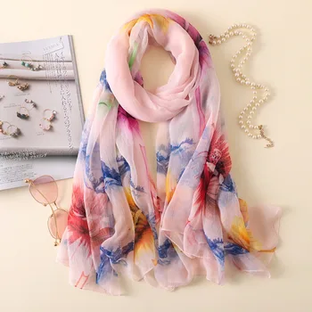 

2017 new Wrinkled Silk scarf hot beach lady long scarves Leaf Print soft shawls pashmina Plus Size 180*140cm