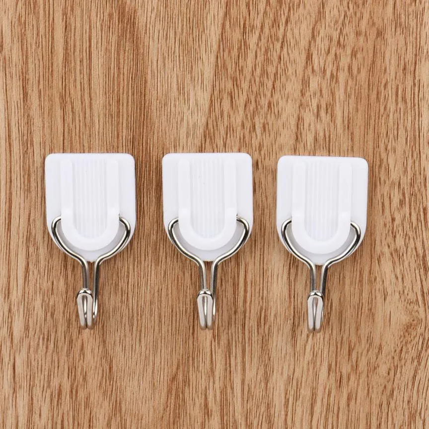 6 PCs White Adhesive Hook Wall Hook Hanger Plastic Sticky Door Robe