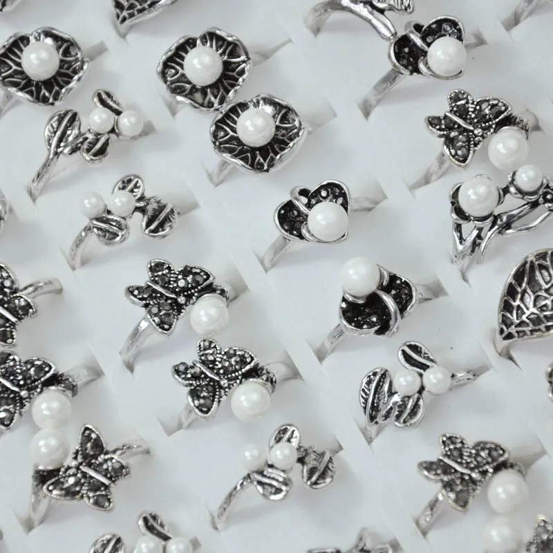 Винтажное женское кольцо из серебра с искусственным жемчугом|Кольца| |