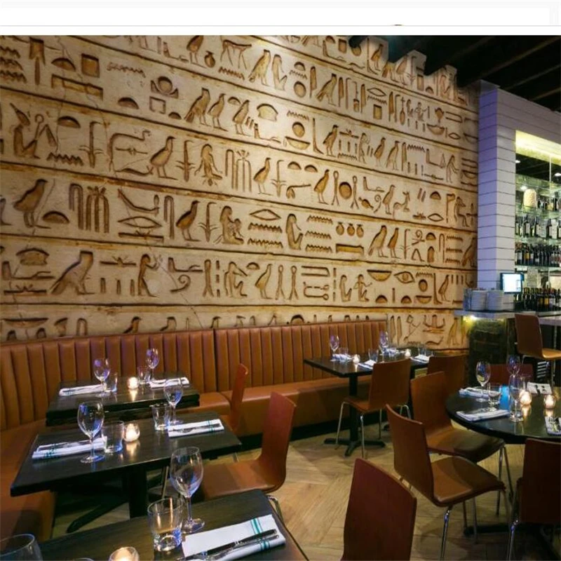 

beibehang papel de parede para quarto Custom wallpaper Classical retro Egyptian hieroglyphs bar restaurant frescoes tapety