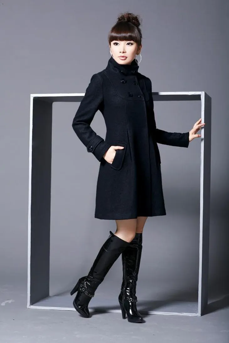 New Elegant Coat for Women Pockets Casual Hooded Wool Coat and Jacket