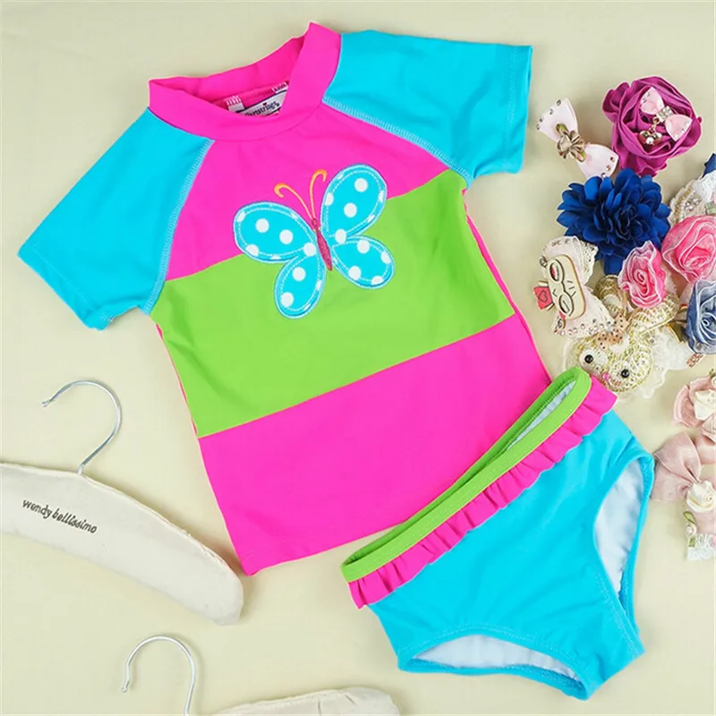 

Girls Fashion Clothing Set Summer Short Sleeve Shirt+Shorts 2pcs Suit Swimsuit Children Butterfly Stictched Patter Kids Clothes