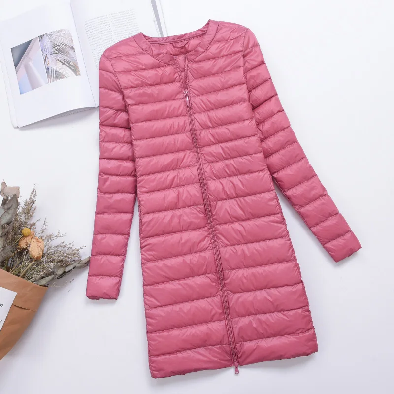 

New Autumn Winter Causal Women White Duck Down Jacket Female Ultra Light Round Collar Down Coat X-large Long Warm Portable Parka