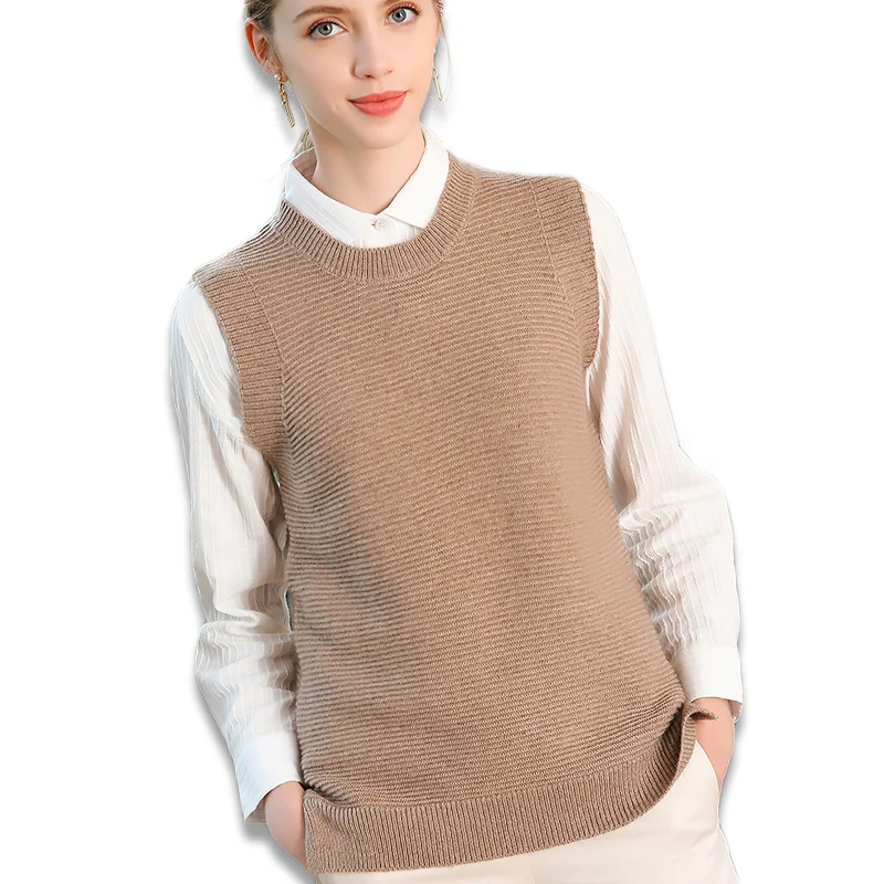 Women S O Neck Pure 100 Cashmere Knit Whorl Vest Fine Knitted Sleeveless Pullover Thick Female