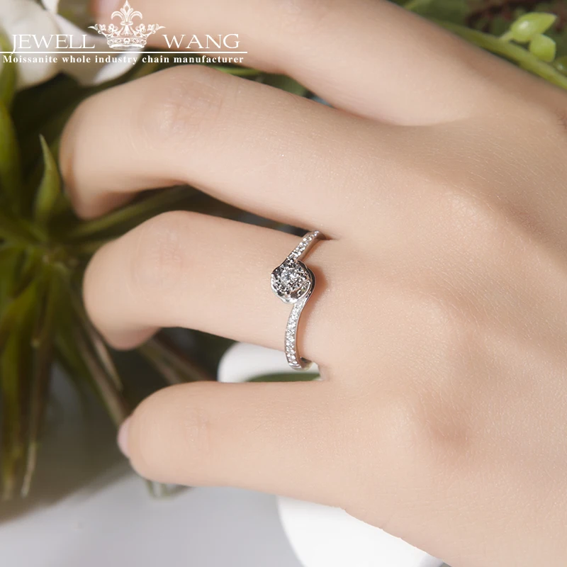 JEWELLWANG 18K White Gold Diamond Rings for Women Round Romantic 0.5CT Effect Certified Engagement Diamond Luxury Rings Brands