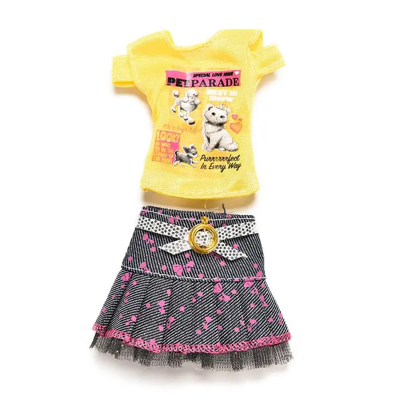 Модная юбка для куклы; Футболка с принтом кота из мультфильма; костюмы; праздничная одежда для куклы; Игрушки для девочек; аксессуары в подарок