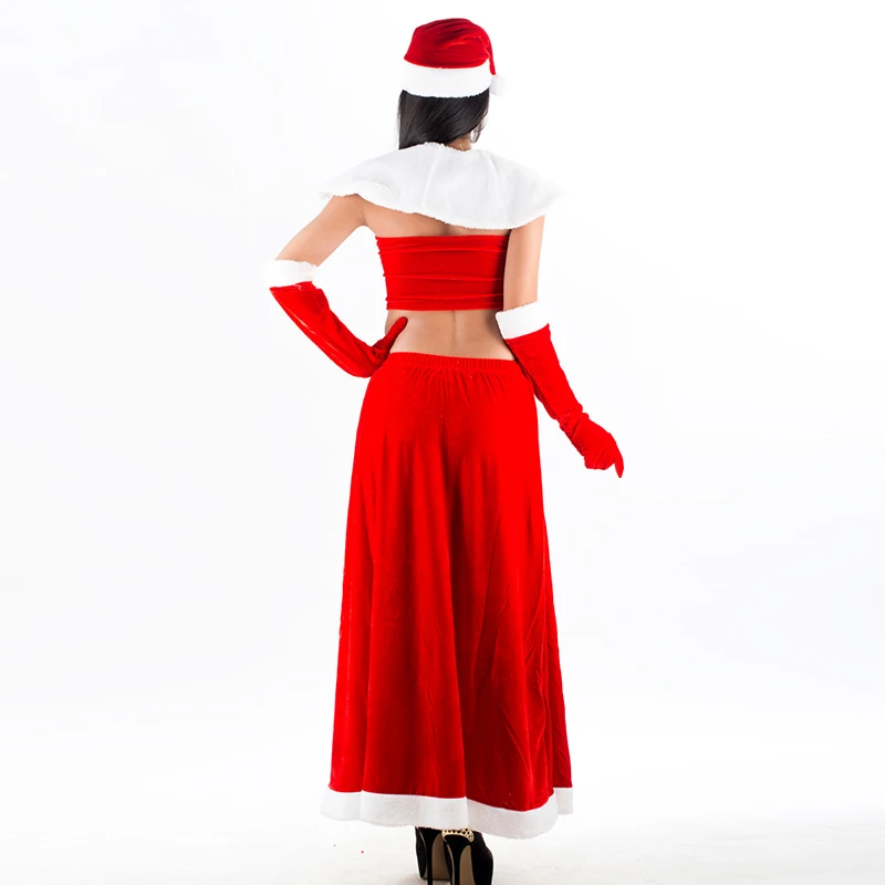 Women Red Christmas Party Dresses With Cloak Glove Hat Faux Fur Santa Claus Winter Dress Ladies Party Wear Christmas Clothes (1)