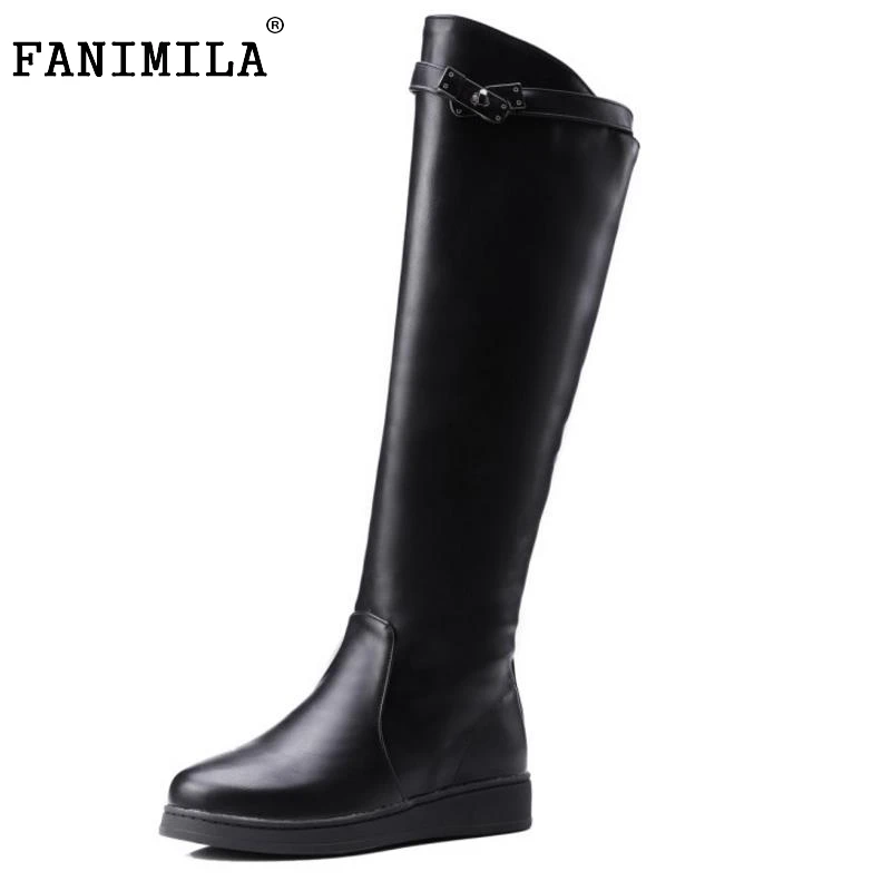 

Woman Round Toe Knight Boot Fashion Women Zipper Flat Knee Boots Ladies High Quality Warm Fur Footwear Shoes Size 34-43