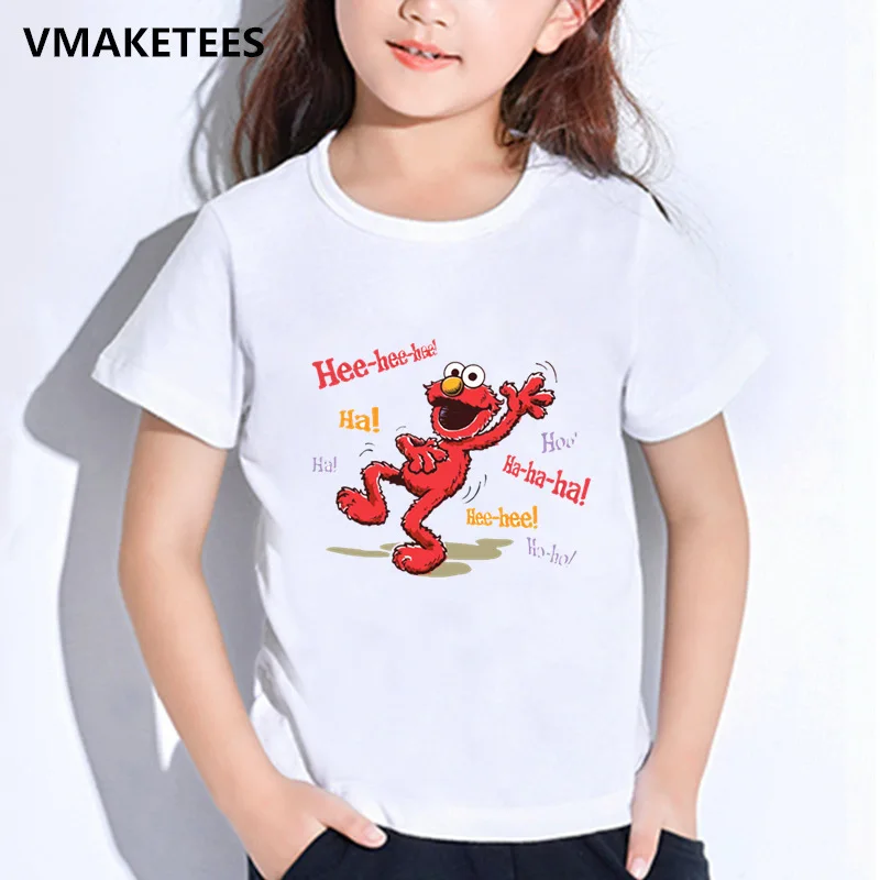 Детская летняя футболка с короткими рукавами для мальчиков и девочек детская футболка с принтом «Улица Сезам Элмо» забавная одежда для малышей ooo2413 - Цвет: ooo2413E