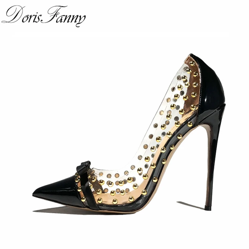 black and see through heels shoes